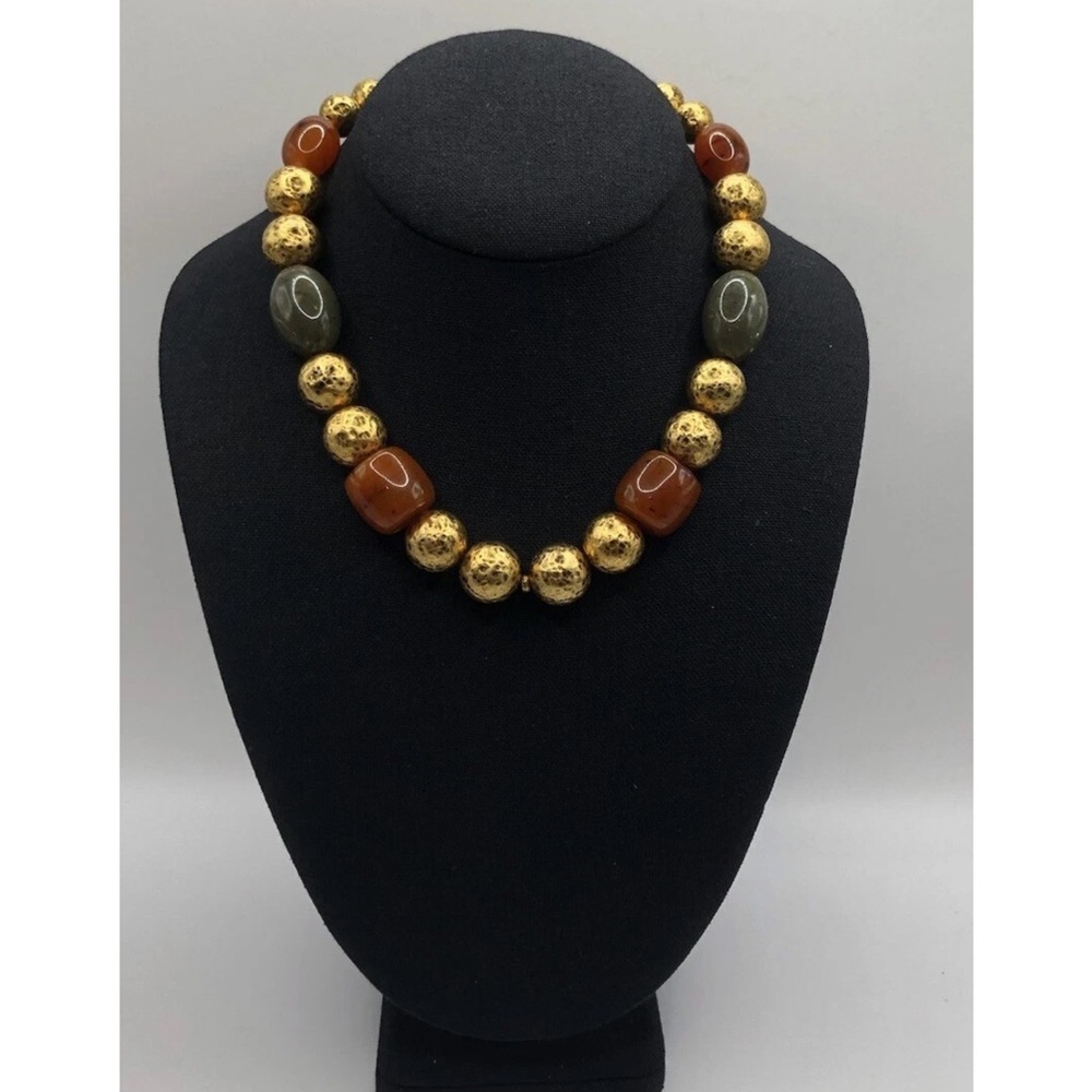 Vintage Doncaster Beaded Necklace Amber Green Mogul 1980 Style 16”